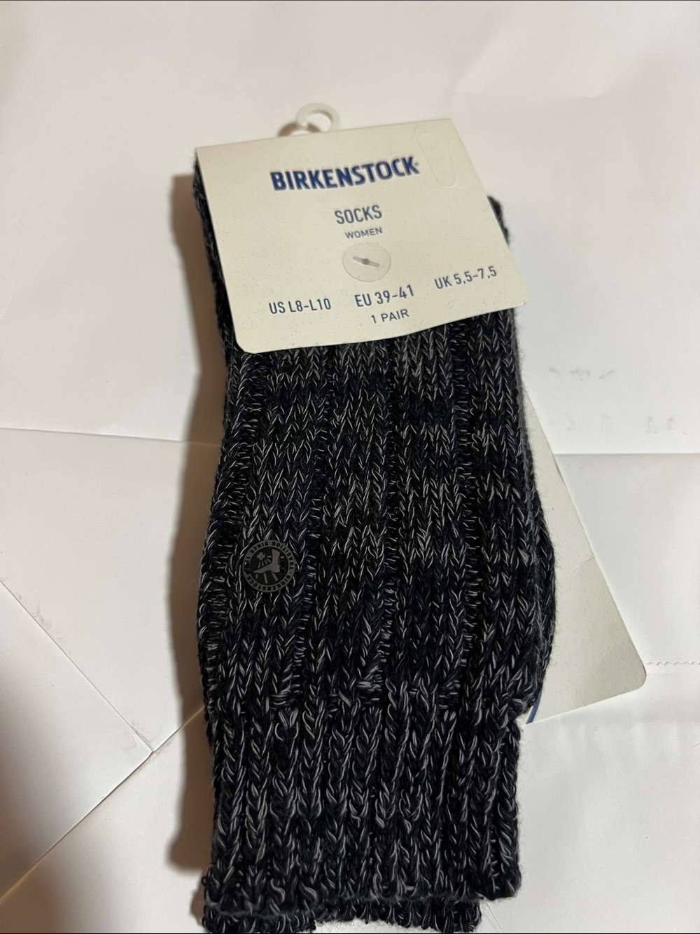Birkenstock Black and Gray Marled Cable Knit Crew Socks